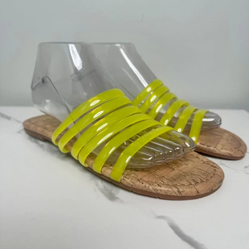 Womens‎ Slides Sandals BC Born in California Cork Neon Yellow Size 10 - Picture 4 of 7